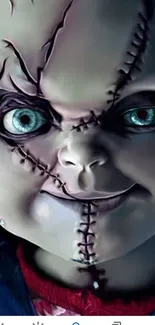 Creepy doll with stitched face, horror mobile wallpaper.