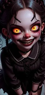 Gothic cartoon character with glowing eyes.