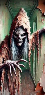 Terrifying hooded figure in horror scene wallpaper.