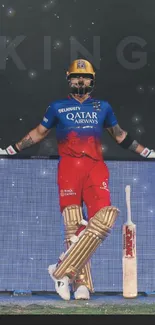 Cricket player in vibrant uniform with bat