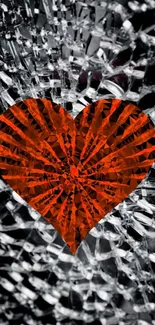 Red heart on shattered glass pattern, mobile wallpaper.