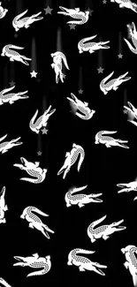 White crocodiles and stars on a black background wallpaper.