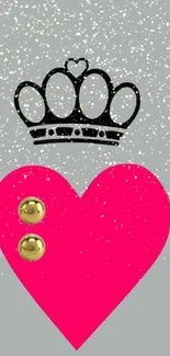 Wallpaper with crown and pink heart on grey background.