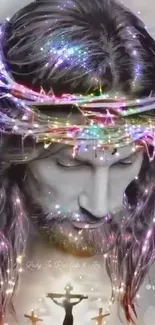 Jesus with light crown in purple shades.