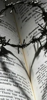 Crown of thorns shadow on book page.