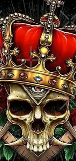 Crowned skull with roses mobile wallpaper.