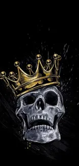 Skull with golden crown on black background wallpaper.