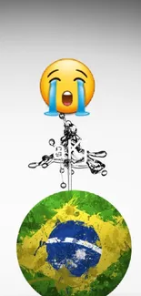 Crying emoji with Brazil flag design on wallpaper.