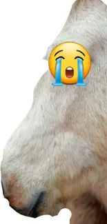 Goat with crying emoji on white background.