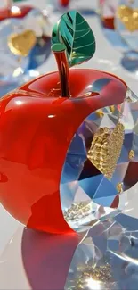 Red crystal apple with golden accents.