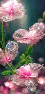 Beautiful pink crystal flowers on a dark background.