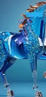 Crystal blue horse artwork on mobile wallpaper.