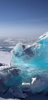 Ice formations under a clear blue sky.