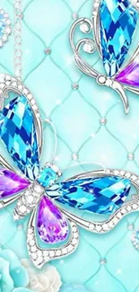 Elegant blue and purple crystal butterfly wallpaper.