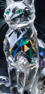Crystal cat figurine with rainbow reflections.