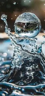 Crystal clear water splash with reflections and droplets.