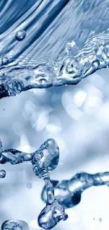 Close-up of a dynamic water splash with shimmering droplets and blue hues.