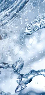 Crystal clear water droplets on a blue background.