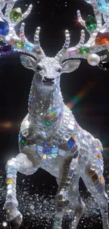 A crystal-adorned deer in a fantasy-themed wallpaper.