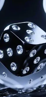 Crystal dice with diamond highlights, floating in elegance.