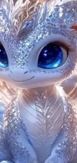 Fantasy crystal dragon with blue eyes.