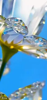 Close-up of a crystal flower against a blue sky