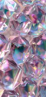 Close-up of shimmering pink crystal gems with prismatic reflections.