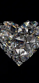 Crystal heart on black background, elegant wallpaper design.