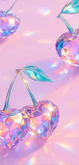 Crystal heart-shaped cherries on pastel background.
