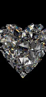 Crystal heart against black background, shimmering with elegance and modern design.