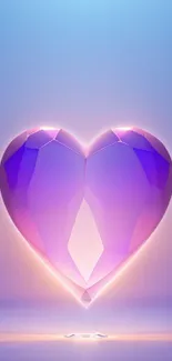 Purple crystal heart glowing on blue gradient background.