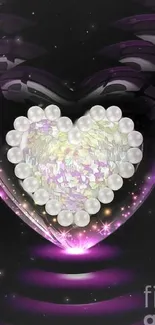 Elegant crystal heart with wings on a mystical black background.