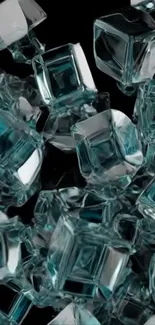 Crystal-like ice cubes on a black background, forming a modern abstract pattern.