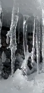 Intricate crystal ice formations in winter scene.