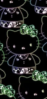 Crystal-studded cat pattern wallpaper on a black background.