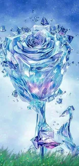 Fantasy crystal rose artwork with ethereal blue hues.