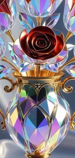A colorful crystal vase with red roses, perfect for mobile wallpaper.