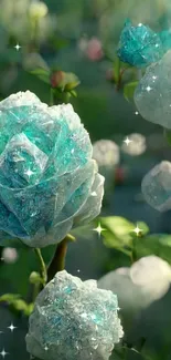 Elegant crystal roses with turquoise hues.