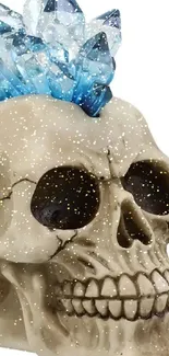 Skull with blue crystals art wallpaper.