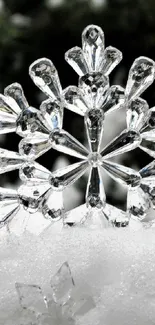 Crystal snowflake wallpaper with elegant winter design.