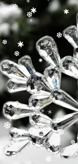 Intricate crystal snowflake design with a wintry background.