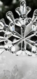 Crystal snowflake on snowy surface wallpaper.