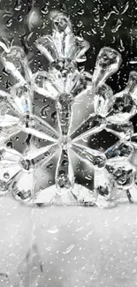 Elegant snowflake with raindrops on a transparent background.