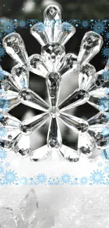 Crystal snowflake with blue accents for mobile wallpaper.