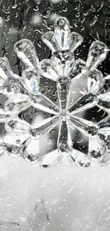 Crystal snowflake on a snowy background wallpaper.