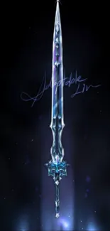 Mystical crystal sword on dark background wallpaper.