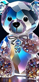 Crystal teddy bear with vibrant colors.