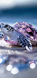 Crystal turtle on a shimmering beach