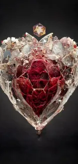 Artistic crystalline heart with red and clear textures on a dark background.