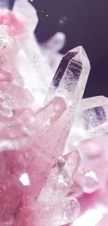 Pink quartz crystals shimmer in a stylish mobile wallpaper.